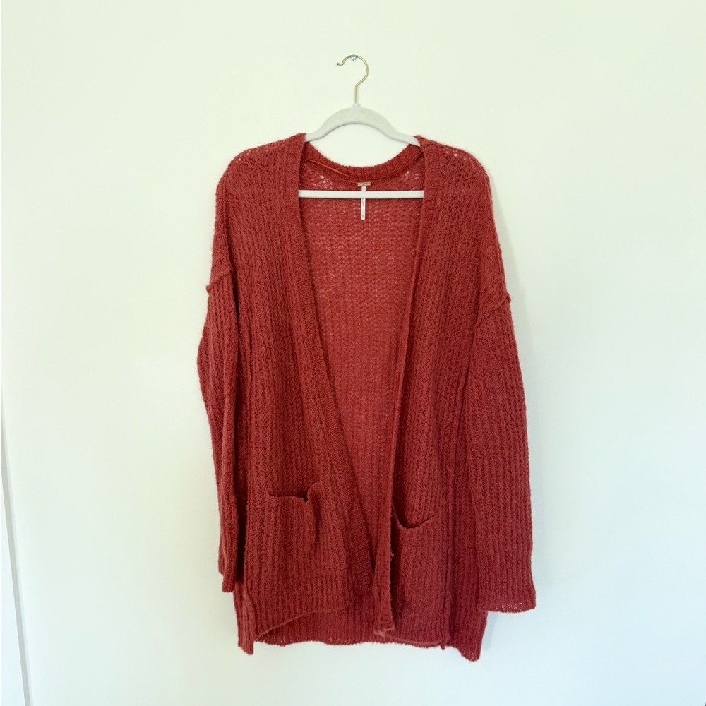 Free People Cozy Knit Open-Front Sweater - Red